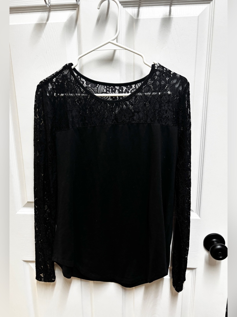 SHEIN Black Lace Sleeve Long-Sleeve Top